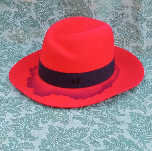 RARE NEW Maison Michel Red/Black Fedora hat size Large Unisex - Picture 11 of 15